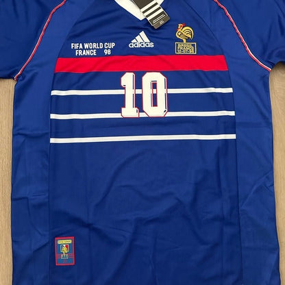 France Zinedine Zidane JoSoccer Jersey Retro Final 1998 #10 Blue Regular Men Size