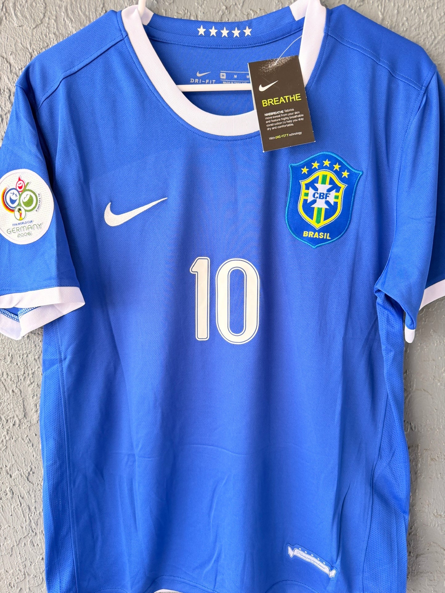 Brazil Ronaldinho #10 2006 Away Blue Retro Soccer Jersey Men
