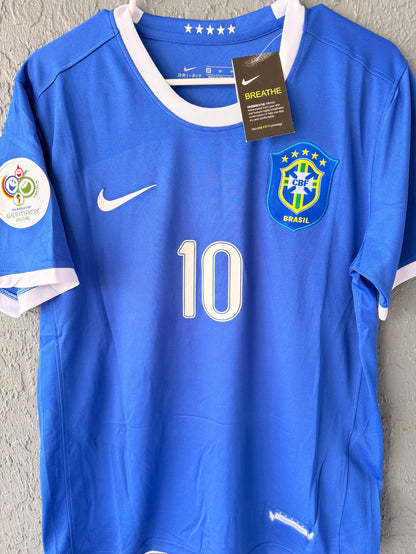Brazil Ronaldinho #10 2006 Away Blue Retro Soccer Jersey Men