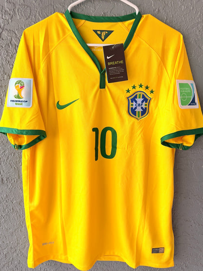Brazil Neymar #10 2014 Home Yellow Soccer Jersey Fan Version Men Size