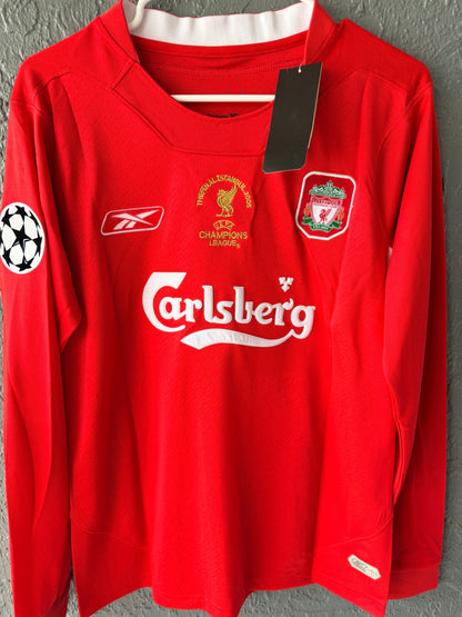 Liverpool Steven Gerrard #8 2005 Istanbul Final Red Long Sleeve Retro Soccer Jersey Men Size S Deal
