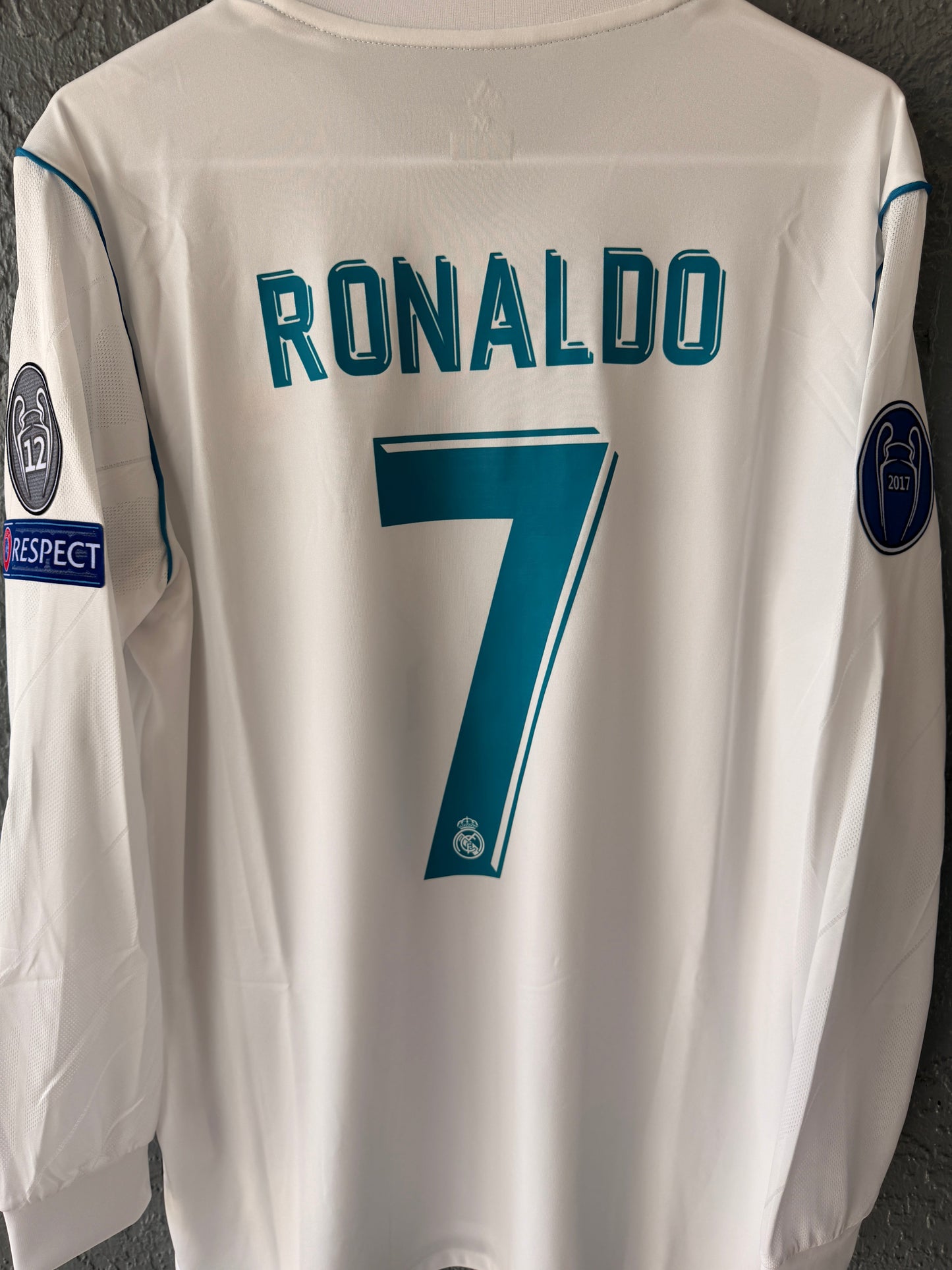 Real Madrid Cristiano Ronaldo #7 2018 Final White Long Sleeve Soccer Jersey Men