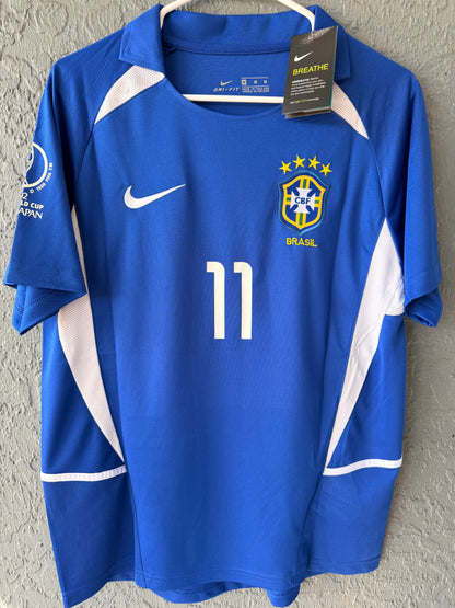 Brazil Retro Jersey 2002 World Cup Away Blue – Ronaldinho #11 – Men’s