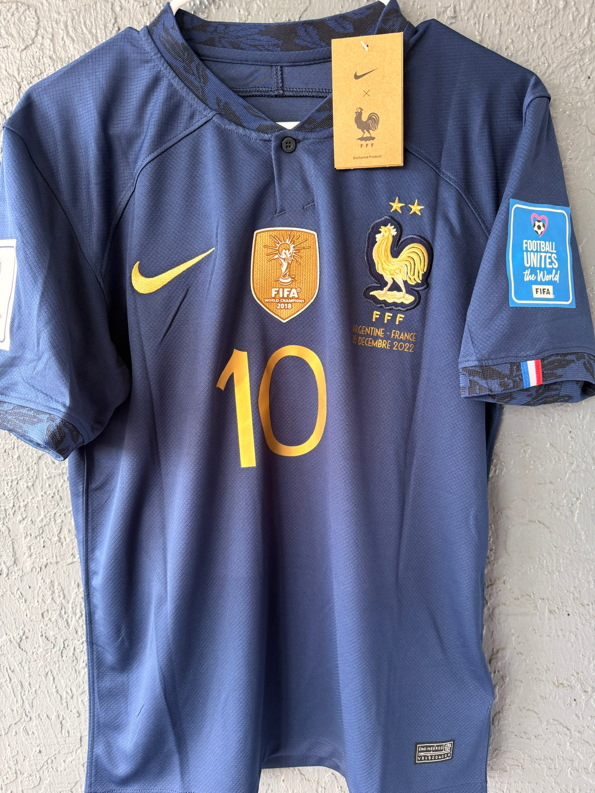 France Mbappe #10 2022 Final Home Blue Soccer Jersey Men