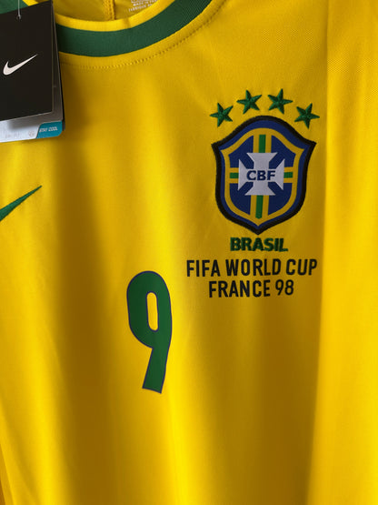 Brazil Soccer Jersey Retro 1998 Ronaldo Nazario #9 Home Yellow Men’s