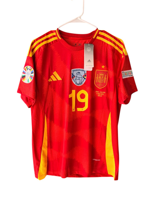Spain Lamine Yamal #19 Soccer Jersey Red Home FINAL 2024 Eurocup Men Size Team