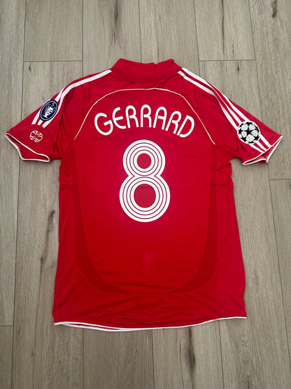 Liverpool 2007 UCL Final Retro Soccer Jersey – Steven Gerrard #8 – Home Red – Men’s