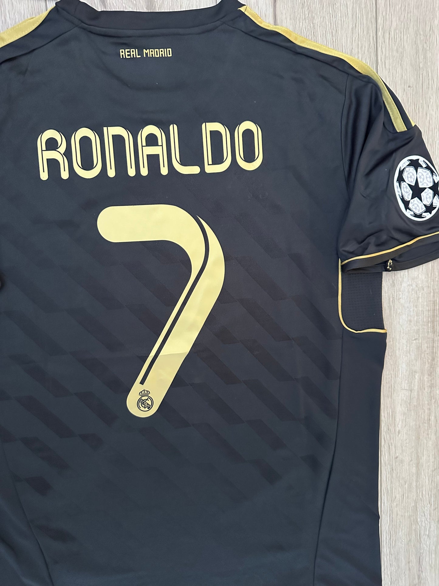 Real Madrid Cristiano Ronaldo #7 2011/12 Away Black Gold Soccer Jersey Men
