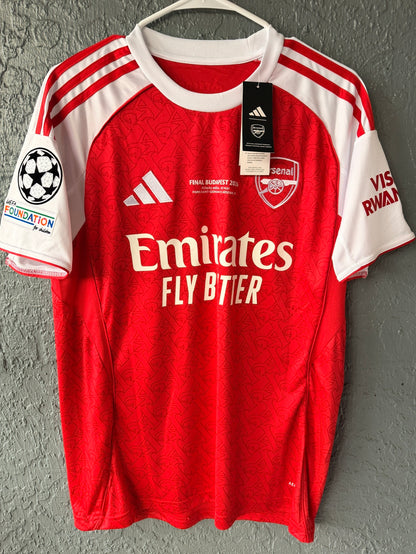 Arsenal Declan Rice 2026 Champions Final Home Red Soccer Jersey Men