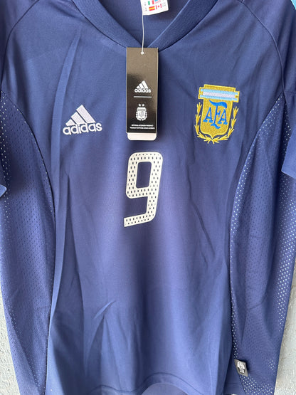 Argentina Gabriel Batistuta #9 Retro Soccer Jersey Away Blue FWC 2002 Men Size