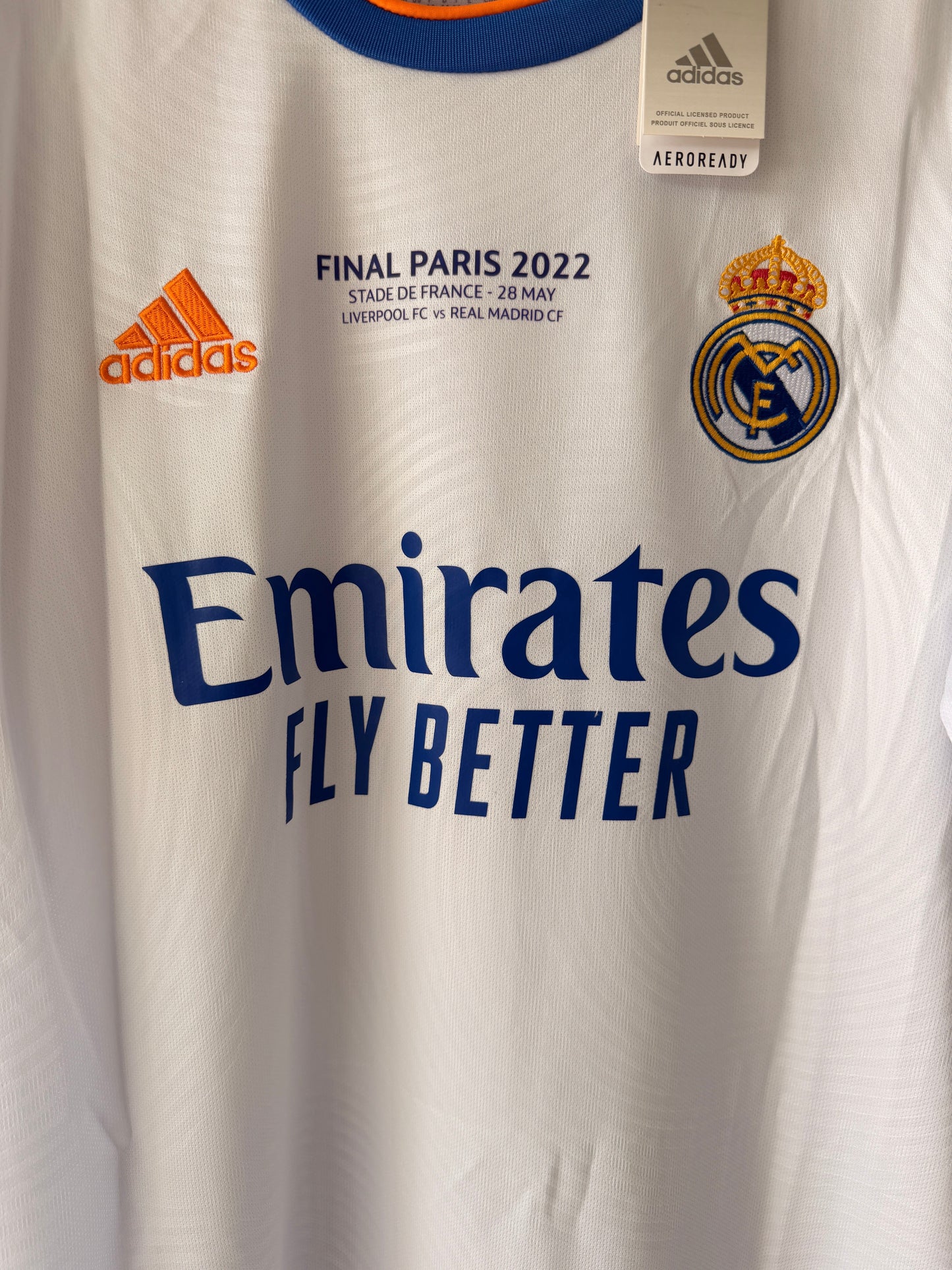 Real Madrid Karim Benzema #9 Final 2022 Soccer Jersey Home White Men Shirt Size