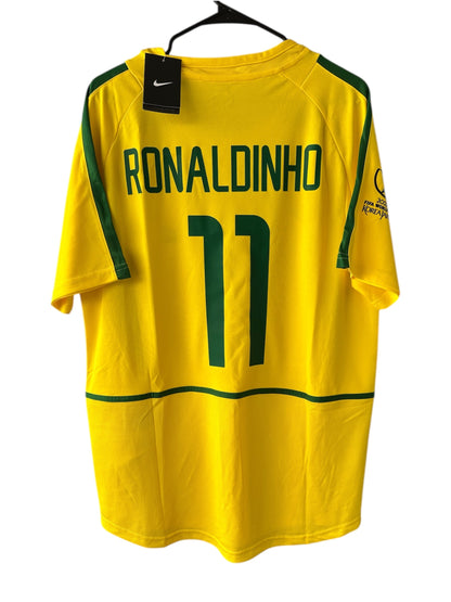 Brazil 2002 Home Retro Soccer Jersey – Ronaldinho #11 – World Cup – Yellow – Men’s