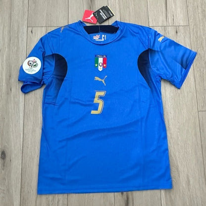 Italy Cannavaro #5 2006 Blue Retro Soccer Jersey Men