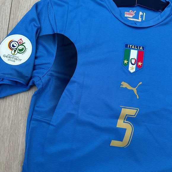 Italy Cannavaro #5 2006 Blue Retro Soccer Jersey Men