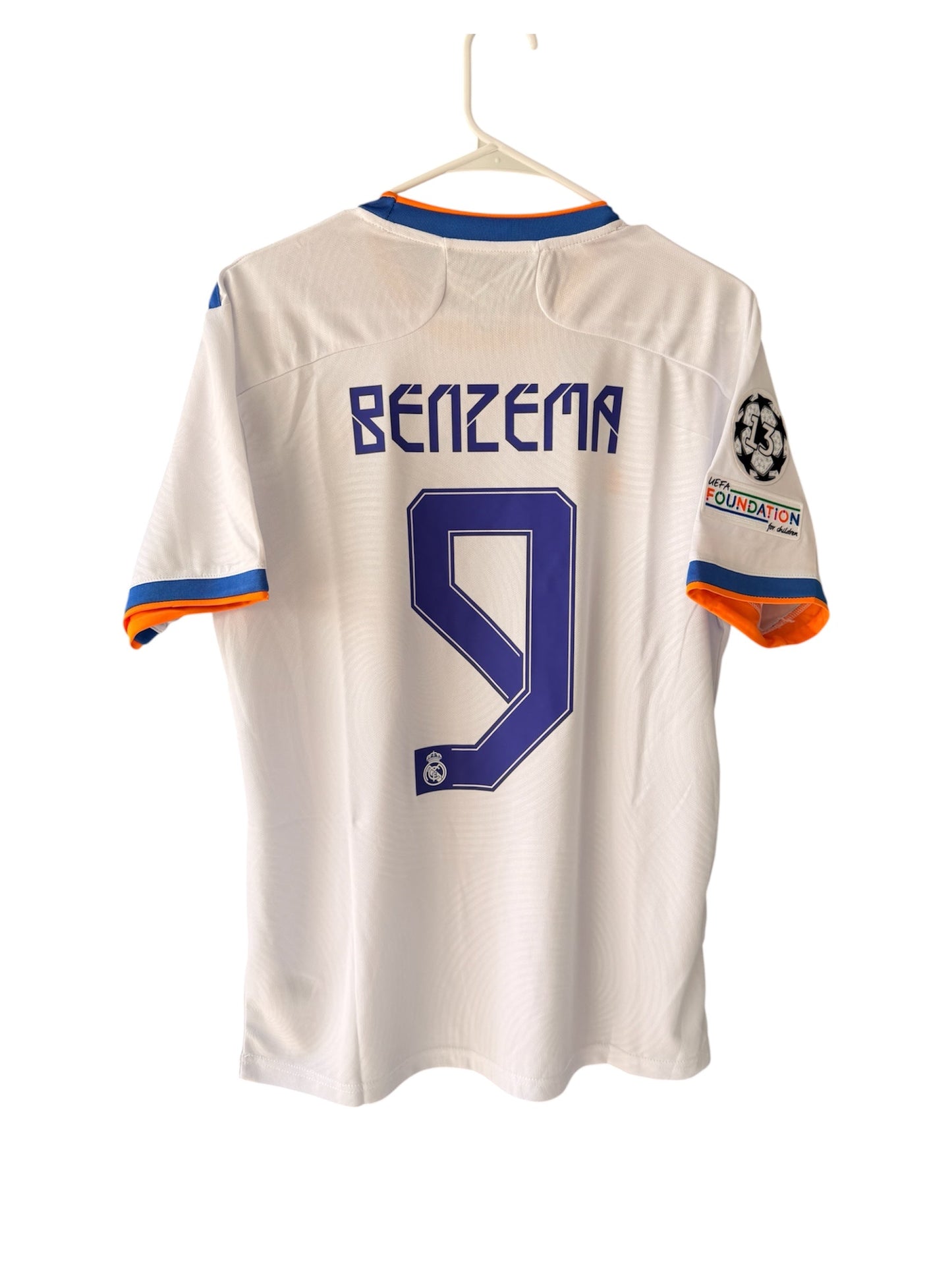 Real Madrid Karim Benzema #9 Final 2022 Soccer Jersey Home White Men Shirt Size