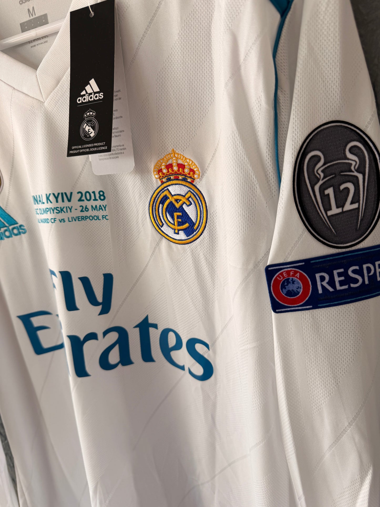 Real Madrid Cristiano Ronaldo #7 2018 Final White Long Sleeve Soccer Jersey Men