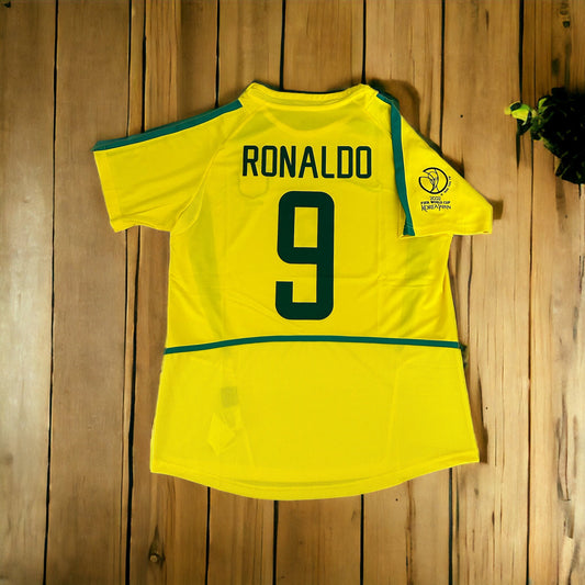 Brazil 2002 Home Retro Soccer Jersey – Ronaldo Nazario #9 – World Cup – Yellow – Men’s