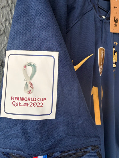 France Mbappe #10 2022 Final Home Blue Soccer Jersey Men