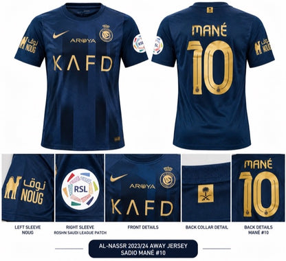 Al-Nassr 2023/24 blue Jersey Mané #10 – Fan Version – Size L (Pre-Order)
