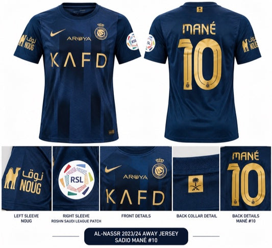 Al-Nassr 2023/24 blue Jersey Mané #10 – Fan Version – Size L (Pre-Order)
