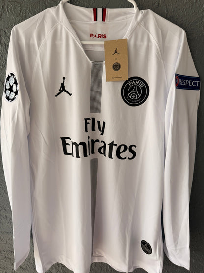 PSG Neymar Jr #10 2018/19 Away White Long Sleeve Soccer Jersey Men