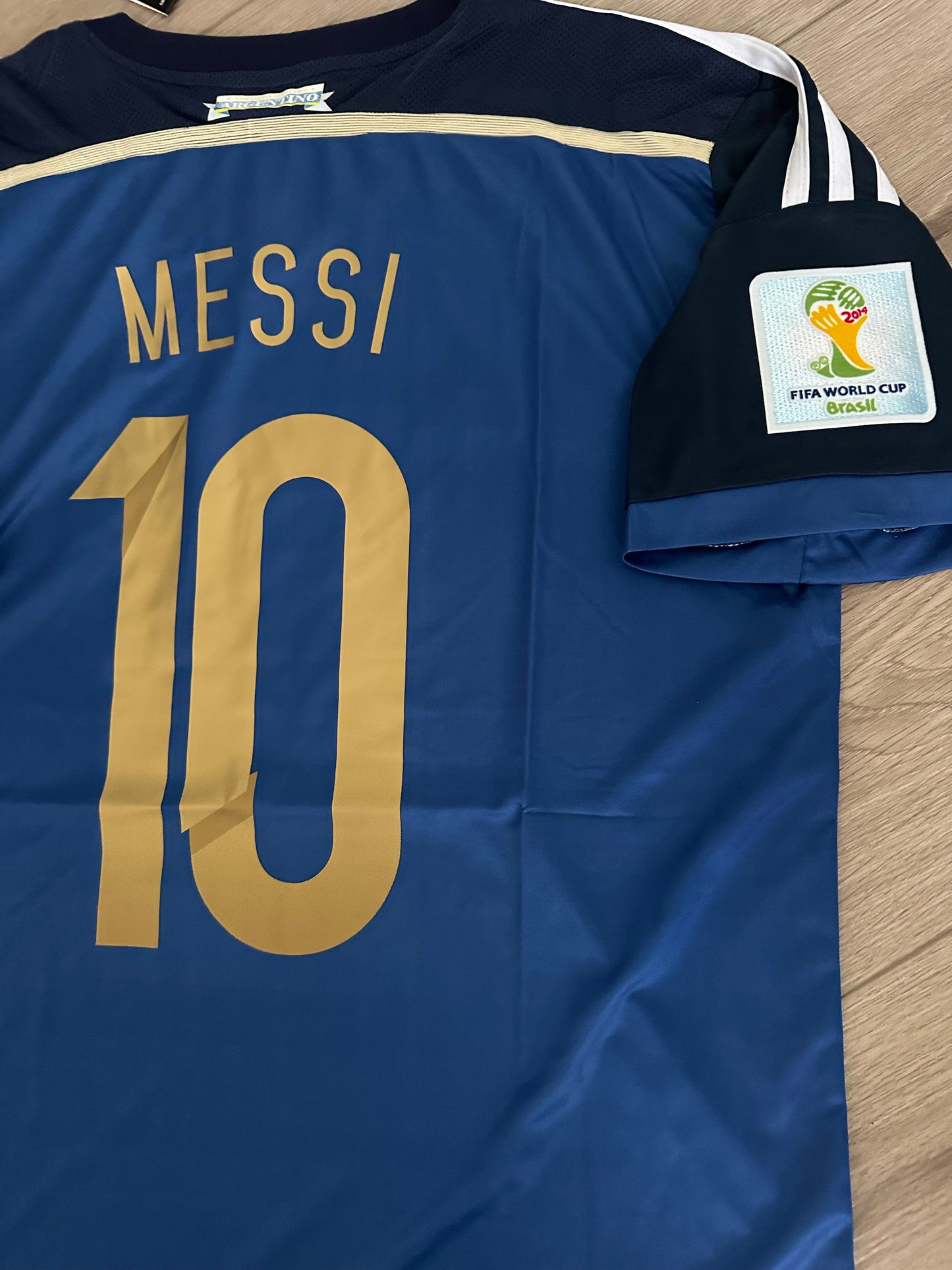 Argentina Lionel Messi #10 2014 Final Home Blue White Retro Soccer Jersey Men