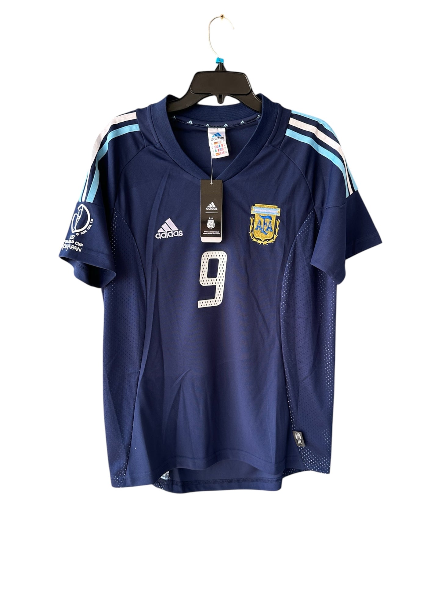 Argentina Gabriel Batistuta #9 Retro Soccer Jersey Away Blue FWC 2002 Men Size