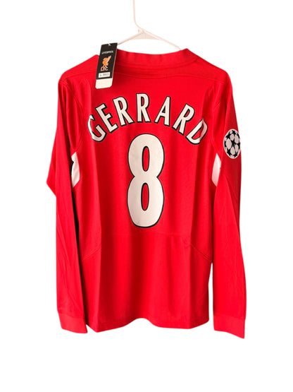 Liverpool Steven Gerrard #8 2005 Istanbul Final Red Long Sleeve Retro Soccer Jersey Men Size S Deal