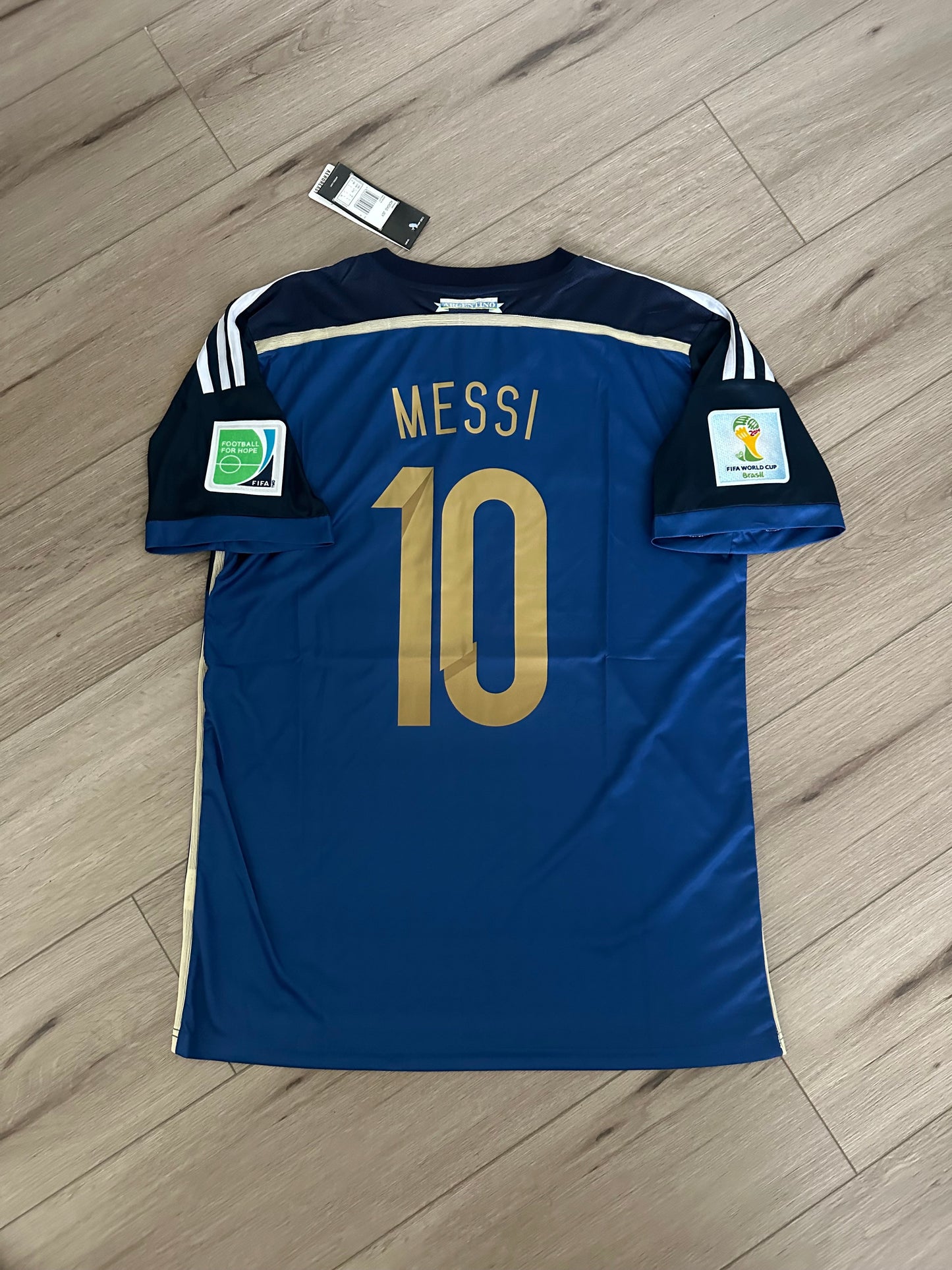 Argentina Lionel Messi #10 2014 Final Home Blue White Retro Soccer Jersey Men