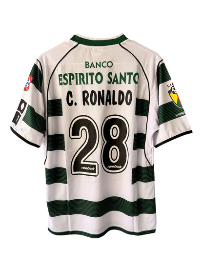 Sporting Lisbon Cristiano Ronaldo #28 2002/03 Home Green White Retro Soccer Jersey Men