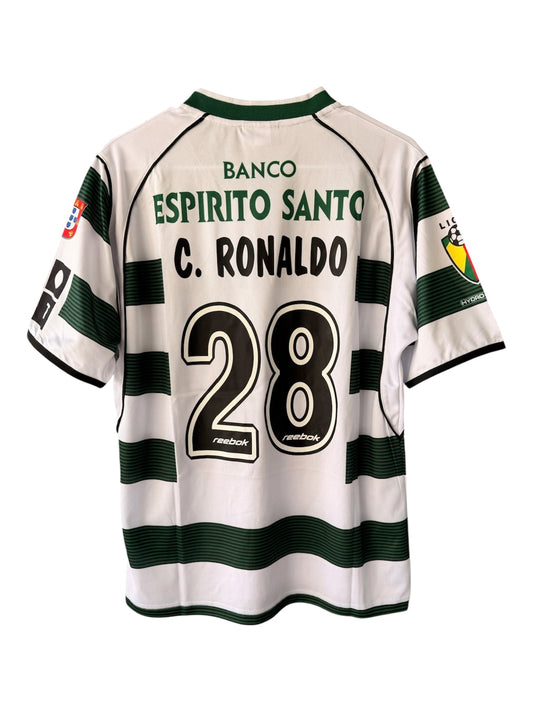 Sporting Lisbon Cristiano Ronaldo #28 2002/03 Home Green White Retro Soccer Jersey Men