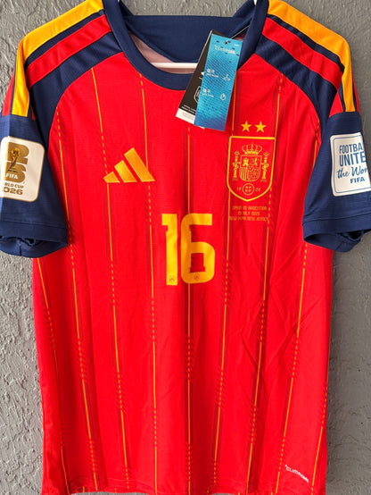 Spain Rodrigo #16 2026 Home Red Soccer Jersey Fan Version Men Size