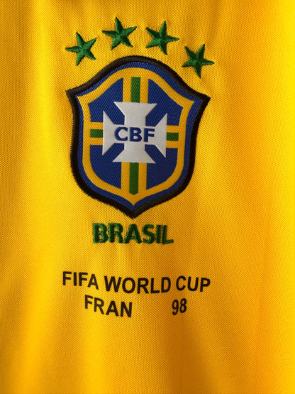 Brazil Ronaldo Nazario #9 1998 Final Home Yellow Retro Soccer Jersey Men Size XL Deal