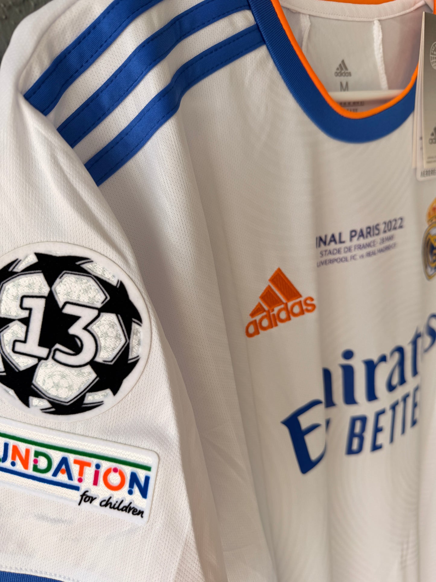 Real Madrid Karim Benzema #9 Final 2022 Soccer Jersey Home White Men Shirt Size