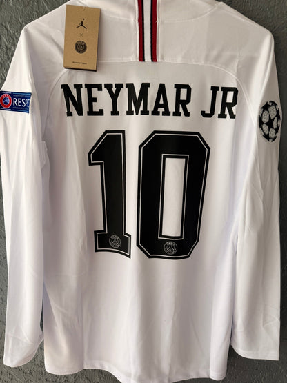 PSG Neymar Jr #10 2018/19 Away White Long Sleeve Soccer Jersey Men