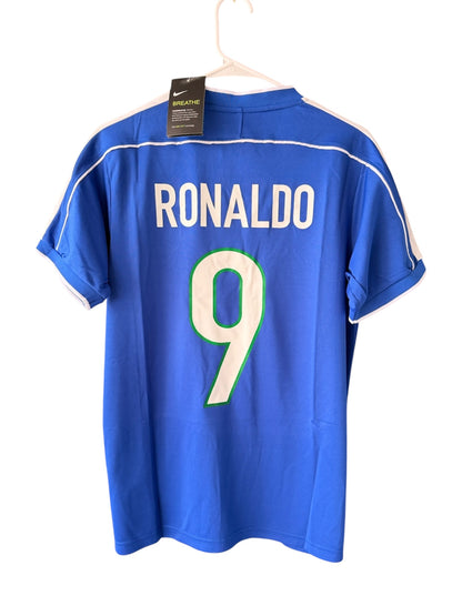Brazil Ronaldo Nazario #9 1998 Away Blue Retro Soccer Jersey Men