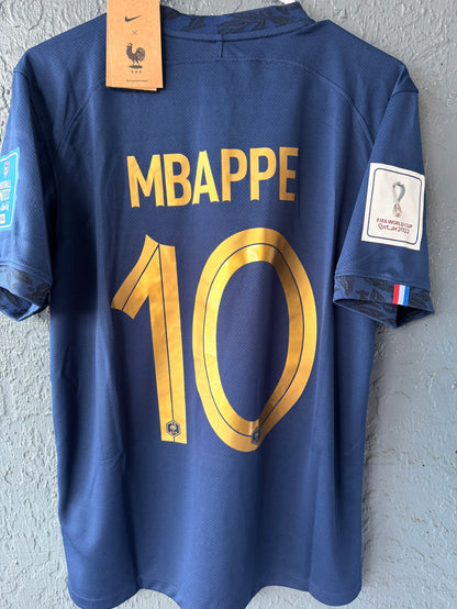 France Mbappe #10 2022 Final Home Blue Soccer Jersey Men