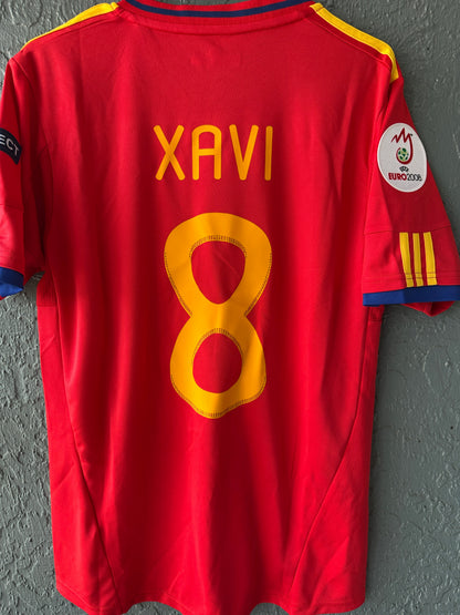 Spain 2008 Home Retro Soccer Jersey – Xavi Hernandez #8 – Euro – Red – Men’s