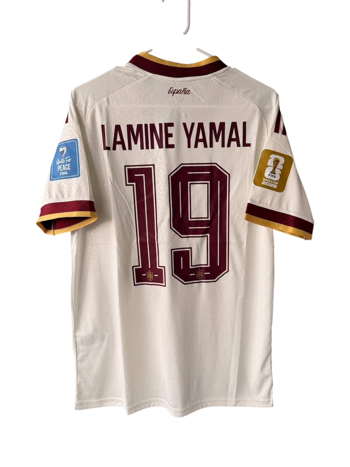 Spain Lamine Yamal #19 2026 Away Cream Soccer Jersey Men
