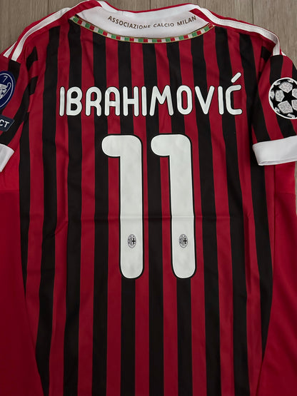 Milan Zlatan Ibrahimovic #11 2010/11 Home Red Black Retro Soccer Jersey Men