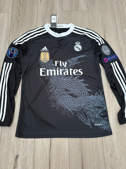 Real Madrid Cristiano Ronaldo CR7 #7 2014 Black Away Long Sleeve Soccer Jersey Men Dragon