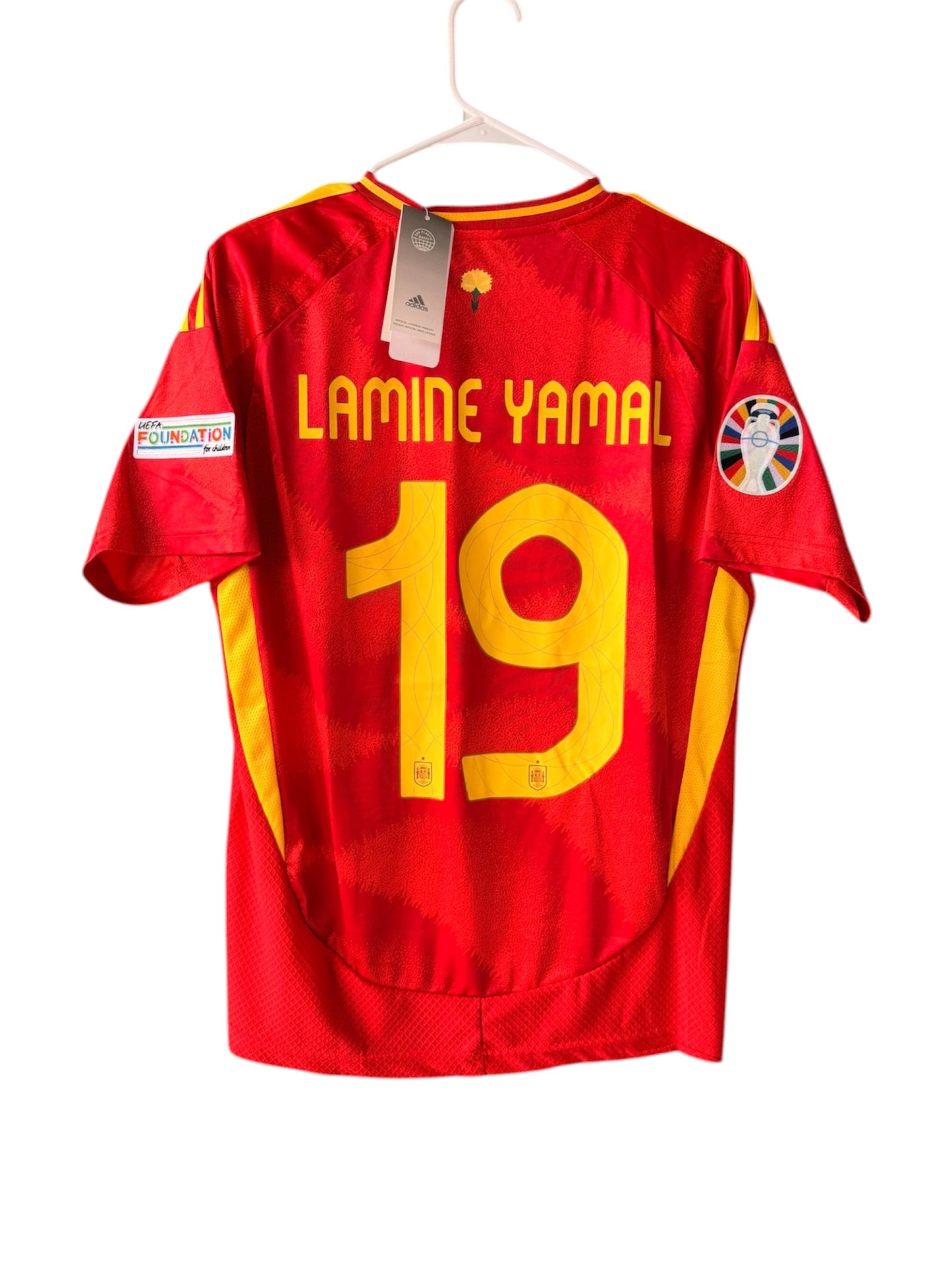 Spain Lamine Yamal #19 Soccer Jersey Red Home FINAL 2024 Eurocup Men Size Team