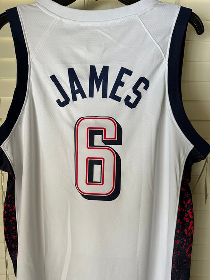 USA LeBron James #6 White Olympic Basketball Jersey Men