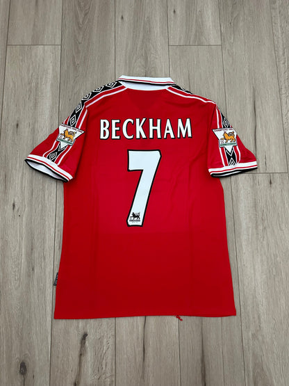 Manchester United 98/99 Retro David Beckham 7 Red Home Football Shirt Men Size