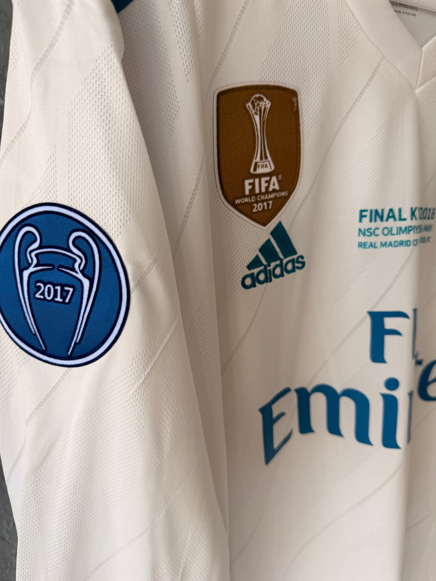Real Madrid Cristiano Ronaldo #7 2018 Final White Long Sleeve Soccer Jersey Men