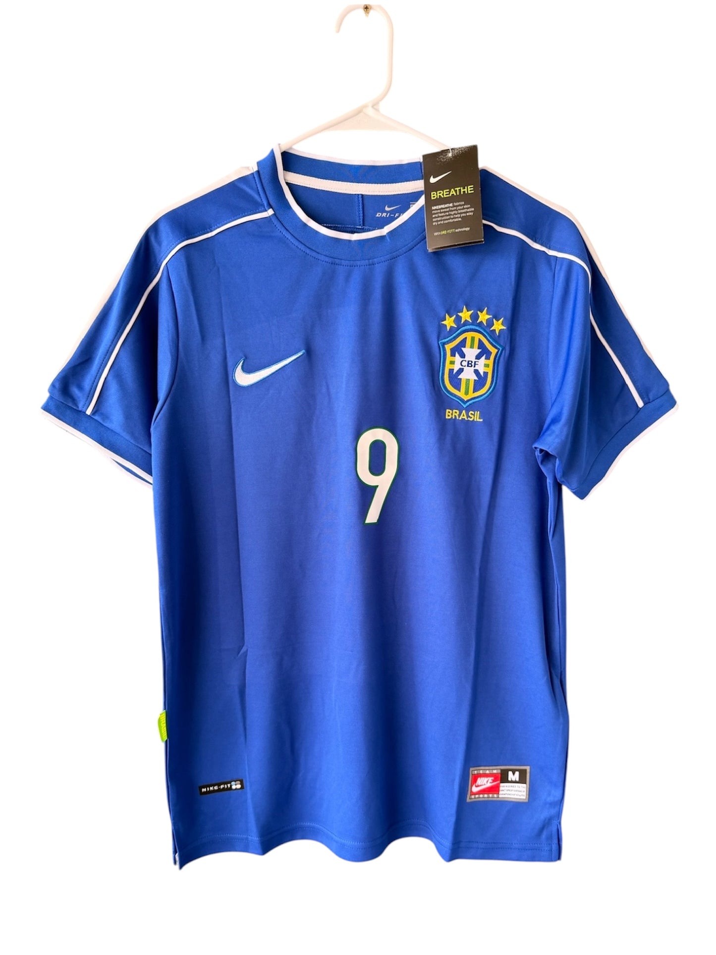 Brazil Ronaldo Nazario #9 1998 Away Blue Retro Soccer Jersey Men