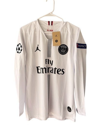 PSG Neymar Jr #10 2018/19 Away White Long Sleeve Soccer Jersey Men