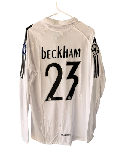 Real Madrid 2003/04 Retro Soccer Jersey – David Beckham #23 – White Long Sleeve Men