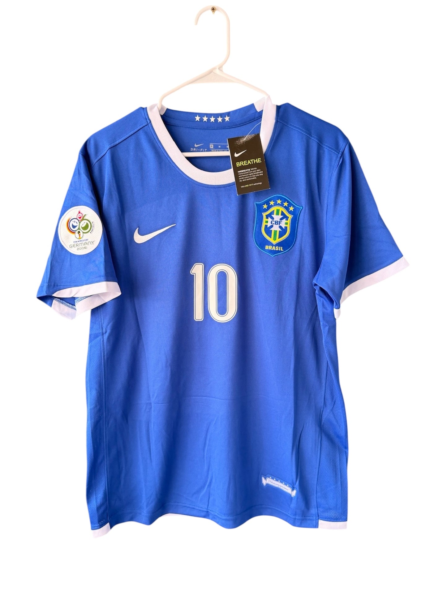 Brazil Ronaldinho #10 2006 Away Blue Retro Soccer Jersey Men
