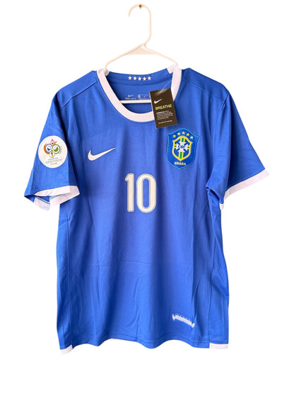 Brazil Ronaldinho #10 2006 Away Blue Retro Soccer Jersey Men